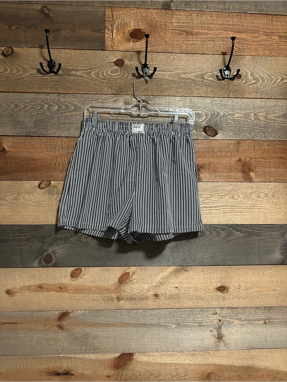 SHEIN Black & White Vertical-Stripe Elastic-Waist Shorts
